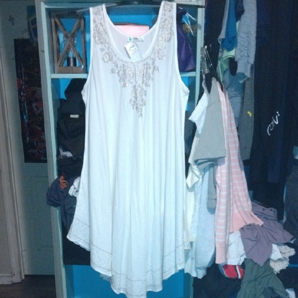 White Embroidered Sleeveless Top